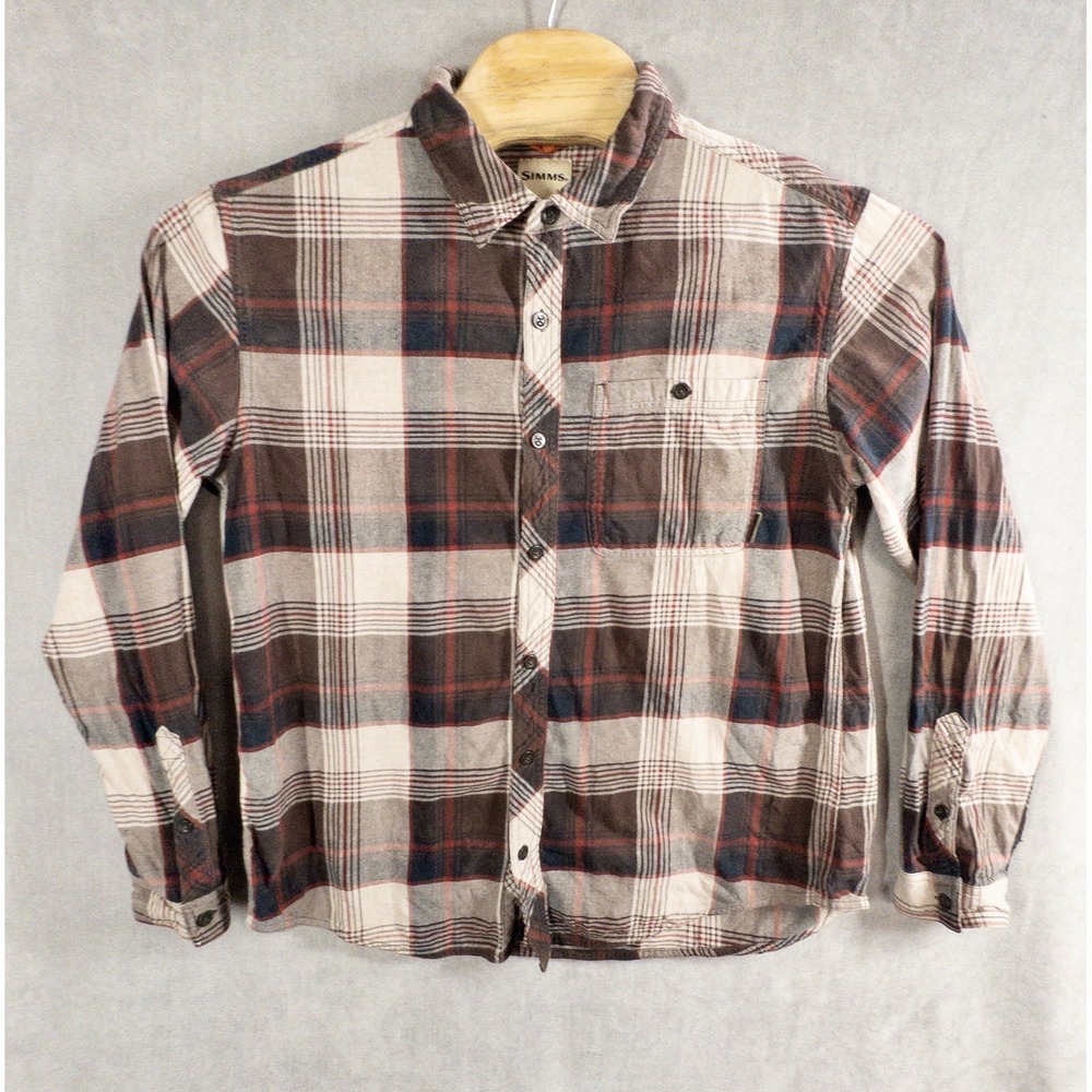Simms Fishing 100% Cotton Flannel Button Front Mens Large Outdoors Gorpcore